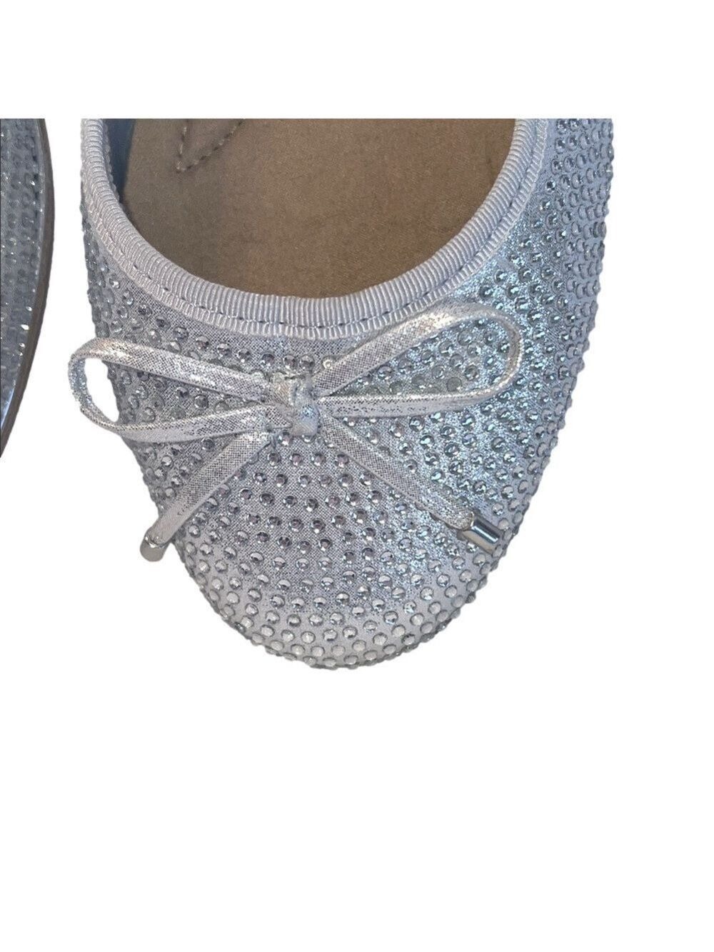 Andiamo Silver Rhinestone Flats with Bow, Size 11,  (T2) - Picture 4 of 10